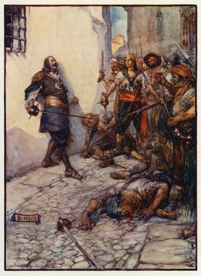 Ferozmente e durante muito tempo este homem galante lutou (litografia a cores) de Joseph Ratcliffe (after) Skelton