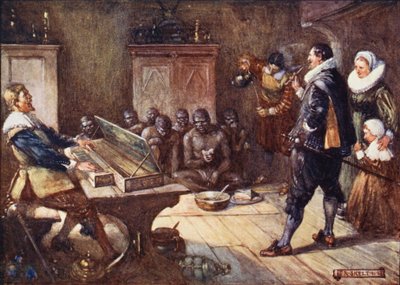 Van Riebeck entretém os Hotentotes (litografia a cores) de Joseph Ratcliffe (after) Skelton