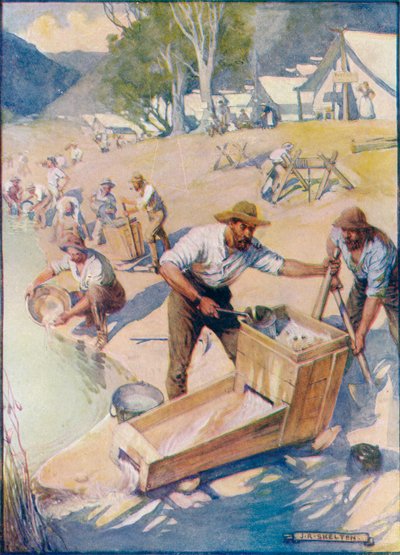 Durante todo o dia, ouviram-se o som da picareta e o estrondo do berço, c1908, c1920. de Joseph Ratcliffe Skelton