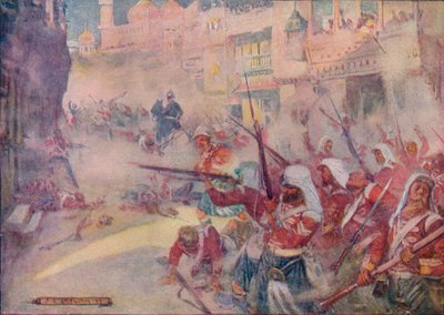 Soldados britânicos foram vistos lutando contra as ruas, 1908, c1920. de Joseph Ratcliffe Skelton