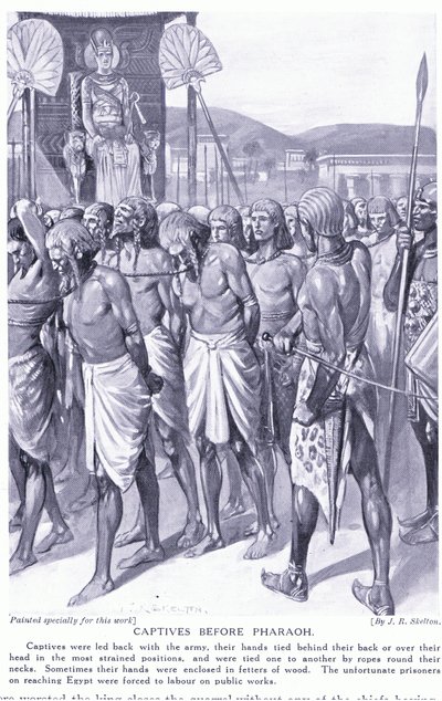 Cativos antes do Faraó, c.1920 (litho) de Joseph Ratcliffe Skelton