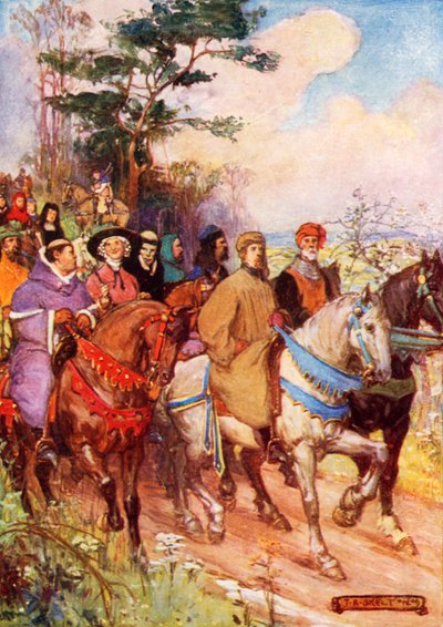 Peregrinos de Chaucer, liderados por ele mesmo de Joseph Ratcliffe Skelton