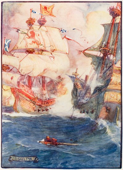 Luta no mar entre os escoceses e ingleses de Joseph Ratcliffe Skelton