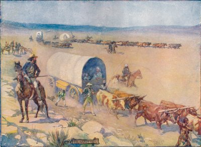 Os Bullock-Waggons feriram lentamente sobre as planícies de Billowy, c1908, c1920. de Joseph Ratcliffe Skelton