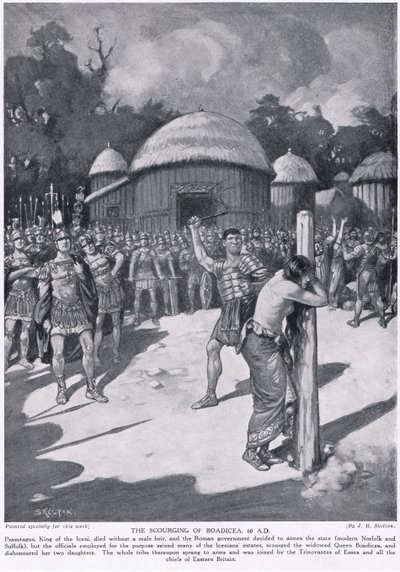 A flagelação de Boadicea, ilustração da "História das Nações de Hutchinson", c.1910 de Joseph Ratcliffe Skelton
