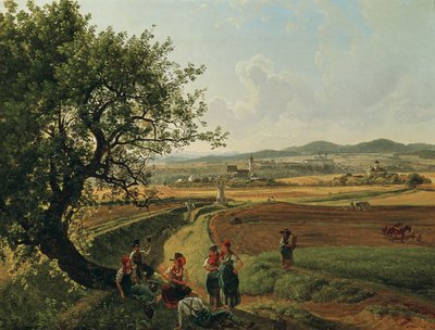 Vista do domínio do Castelo de Emmersdorf e Rothenhof com a Abadia de Melk ao fundo de Joseph Rebell