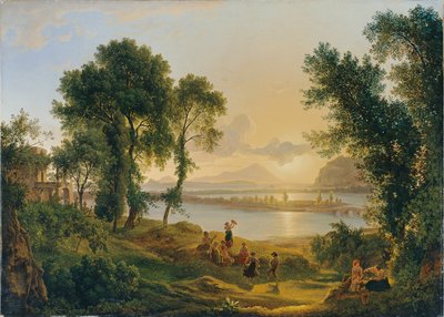 Pôr do sol sobre os Campi Flegrei em direção às ilhas de Procida e Ischia de Joseph Rebell