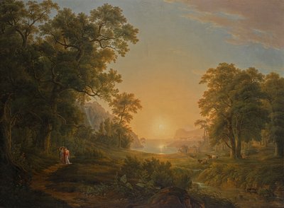 Paisagem da floresta com o nascer do sol de Joseph Rebell
