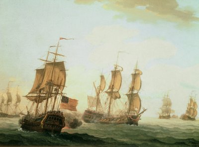 Combate naval entre um East Indiaman britânico e um navio de guerra francês de Joseph Roux