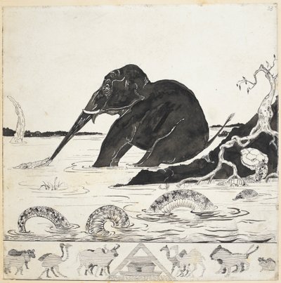 Acrescentar. 59840 f.33 O filho do elefante, das "Just So Stories", de Rudyard Kipling de Joseph Rudyard (after) Kipling