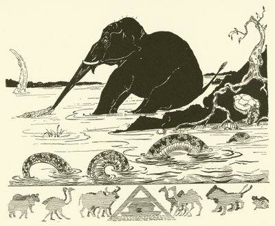 O Filhote do Elefante com o nariz puxado pelo Crocodilo (gravura) de Joseph Rudyard (after) Kipling