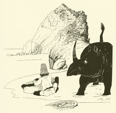 O Parseee começa a comer o seu bolo (gravura) de Joseph Rudyard (after) Kipling