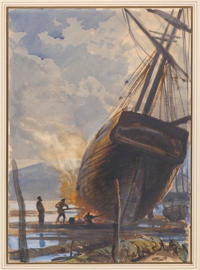 Calafetar a Escuna, Porto de Falmouth de Joseph Severn