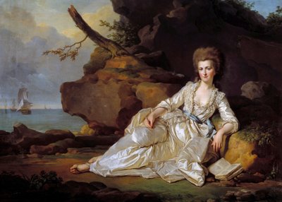 Retrato da Duquesa de Chartres (1753-1821) na presença do Vaso do Espírito Santo que leva o Duque de Chartres à Batalha de Ouessant Pintura de Joseph Siffred Duplessis (1725-1802) (Joseph-Siffred, Joseph Siffrede, Joseph Siffrede, Jose de Joseph Siffred Duplessis