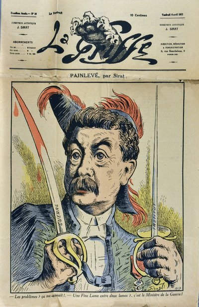 Retrato do matemático e político francês Paul Painleve (1863-1933) caricatura de Sirat dan "La Griffe" de 1917. de Joseph Sirat
