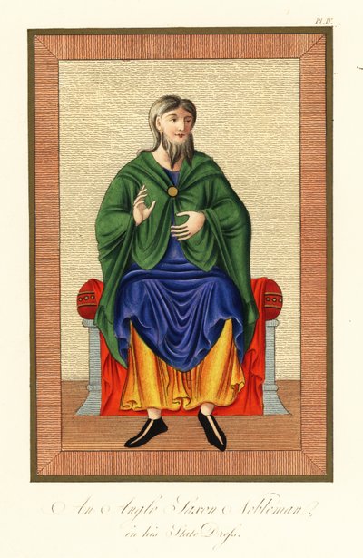 Nobre anglo-saxão em seu vestido de estado, século VIII, 1845 (gravura) de Joseph Strutt