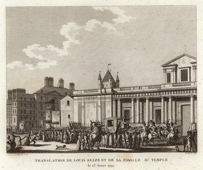 Multidões se reúnem em torno da carruagem carregando Louis XVI e sua família de Joseph Swebach Desfontaines