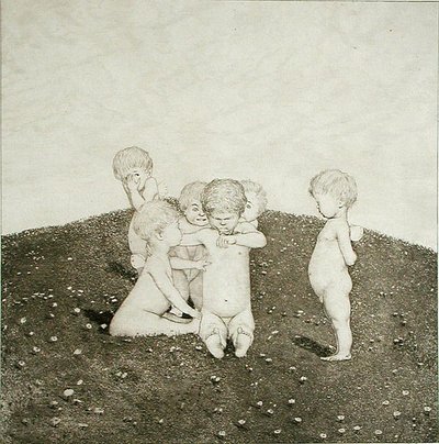 Cherubs Brincando em um Prado (gravura) de Joseph Uhl