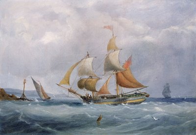 Um brigue comercial a entrar na foz do rio Avon, em Bristol (Inglaterra). Óleo sobre tela de Joseph Walter