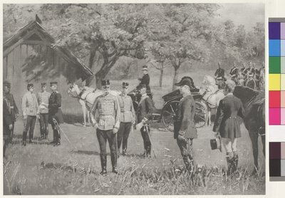 O Imperador Franz Joseph I e o Imperador Wilhelm II na Rendezvousplatz (Praça do Encontro) em Totis de Joseph Walter
