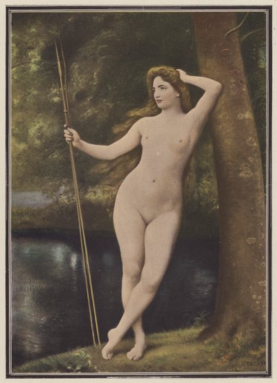 Uma ninfa de caça (cor litho) de Joseph Wencker