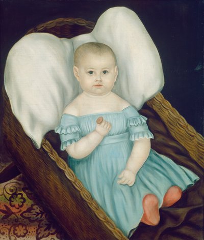 Bebé no cesto de vime de Joseph Whiting Stock