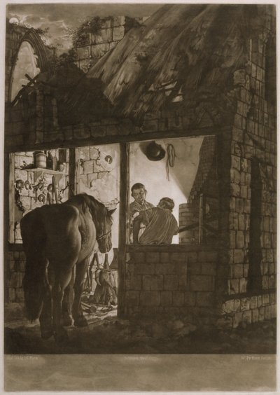 A Farriers Shop, gravada por Willam Pether (c.1781-1821), 1771 (mezzotint) de Joseph Wright of Derby
