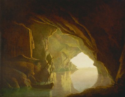 Uma gruta no Golfo de Salerno, ao pôr do sol de Joseph Wright of Derby
