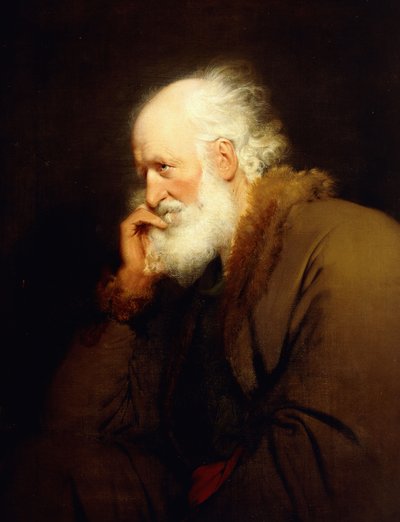 Um homem velho, meio comprimento, em um casaco forrado de pele marrom, de Joseph Wright of Derby