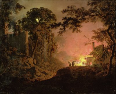 Cottage On Fire de Joseph Wright of Derby