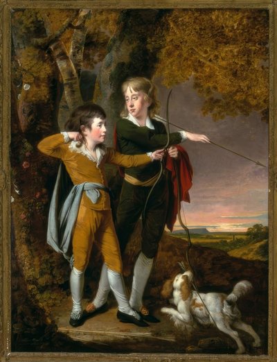 J.Wright of Derby, meninos em tiro com arco - pintura de Joseph Wright of Derby