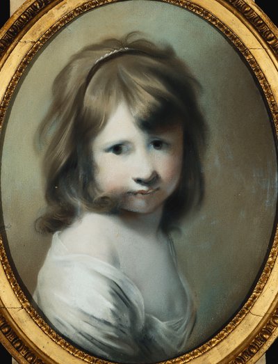 Retrato de Harriet Wright, filha do artista, quando criança, comprimento do busto, olhando por cima do ombro direito, de Joseph Wright of Derby