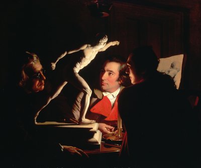 Três pessoas vendo o gladiador à luz de velas, c.1764-65 de Joseph Wright of Derby