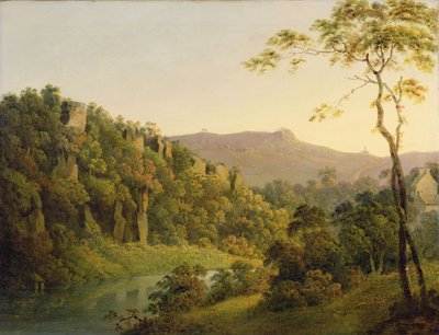 Vista em Matlock Dale, Olhando para a Escarpa de Black Rock, c.1780-5 (óleo sobre tela) de Joseph Wright of Derby