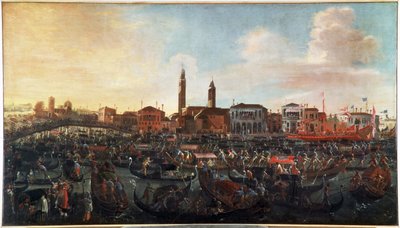 Festa do fresco" no dia da ascensão em Murano, Veneza" Abadia de San Cipriano à direita e igreja santo Stefano no centro, desapareceu hoje (A festa do "Fresco" no dia da Ascensão em Murano, Veneza) Pintura de Jo de Joseph the younger Heintz