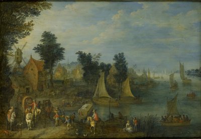 Aldeia na margem de um rio de Joseph van Bredael