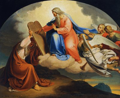 Deus escreveu a Moisés os Dez Mandamentos em duas tábuas de pedra no Monte Sinai de Joseph von Fuhrich