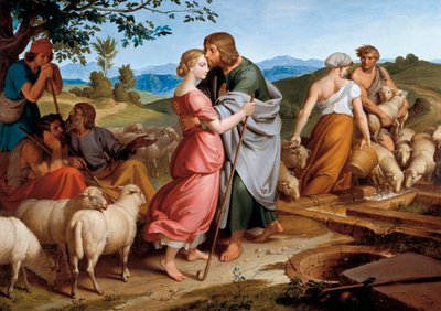 Jacob conhece Rachel, a filha de Laban, ao pé de um poço. de Joseph von Fuhrich