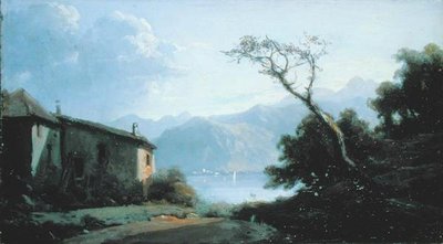 Cena do lago na França (óleo sobre tela) de Josephine Bowes