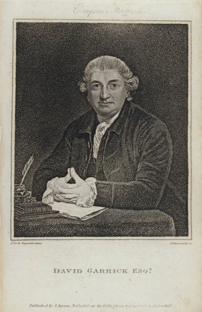 David Garrick, ator inglês, dramaturgo e diretor de teatro (gravura) de Joshua (after) Reynolds