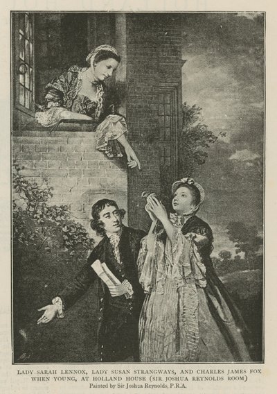 Lady Sarah Lennox, Lady Susan Strangways e Charles James Fox quando jovem, na Holland House de Joshua Reynolds