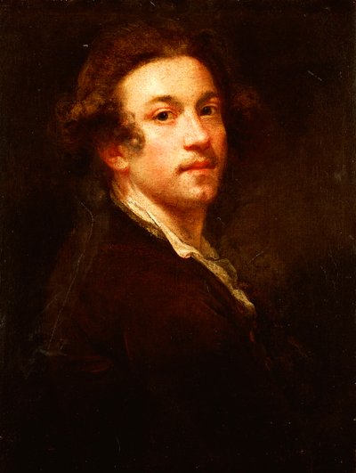Auto-retrato, meio comprimento, olhando por cima do ombro, em um casaco marrom e camisa branca, c.1750-52 de Joshua Reynolds