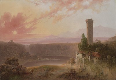 Vista, de, lago, Nemi, em, pôr do sol, c.1840-50 de Joshua H. Shaw