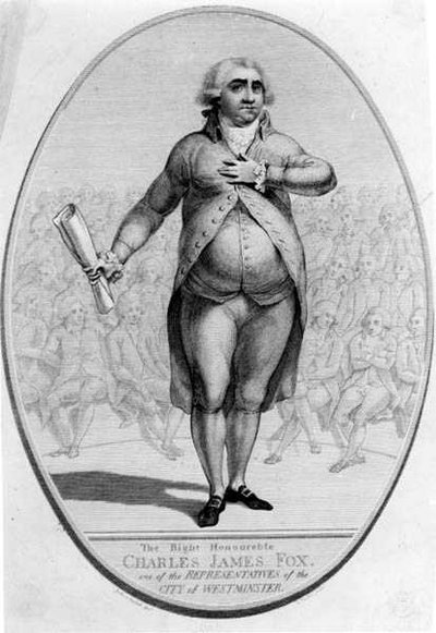 O Honorável Charles James Fox (1749-1806), um dos Representantes da Cidade de Westminster, gravado por Thomas Trotter (c.1750-1803) de Joshua after Cristall