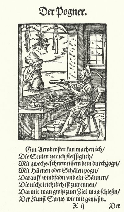 O Crossbow Maker (gravura) de Jost (after) Amman