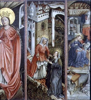 Visitação, painel central direito de poliptych (painel) de Jost (attr. to) Amman
