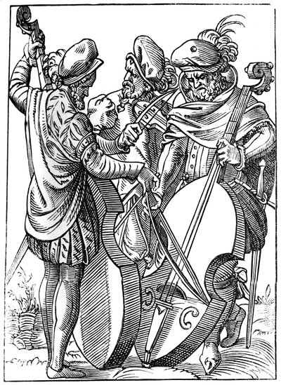 Um violinista e dois violoncelistas, século XVI, 1849. de Jost Amman
