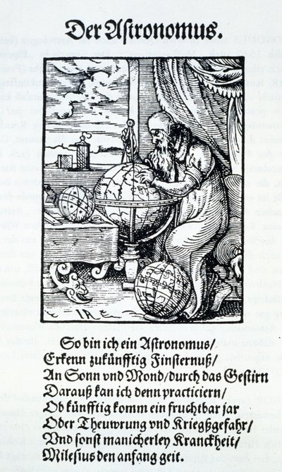 Um astrônomo com um verso de Hans Sachs, pub. Frankfurt 1568 de Jost Amman