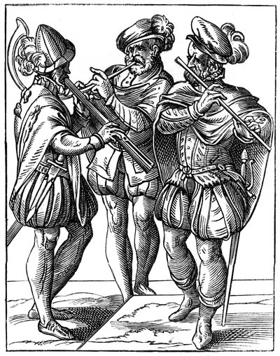 Tocadores de flauta e cornetto, século XVI em 1849. de Jost Amman