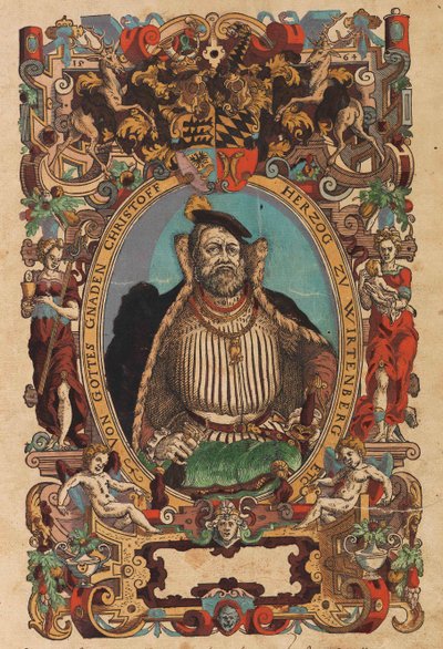 Retrato do Duque Christoph de Württemberg 1515-1568 de Biblia germanica, 1564. de Jost Amman